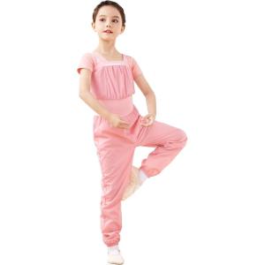 imageDaydance Teens Girls Ripstop Bib Pants for Ballet Gymnastic Dance Warm up TrousersPink