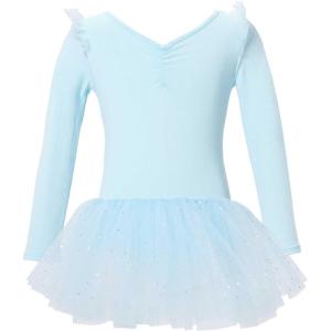 imageDaydance Toddler Girls Dance Leotards with Tutu Skirt Sparkle Sequin Ballet AttireBluelong Sleeve
